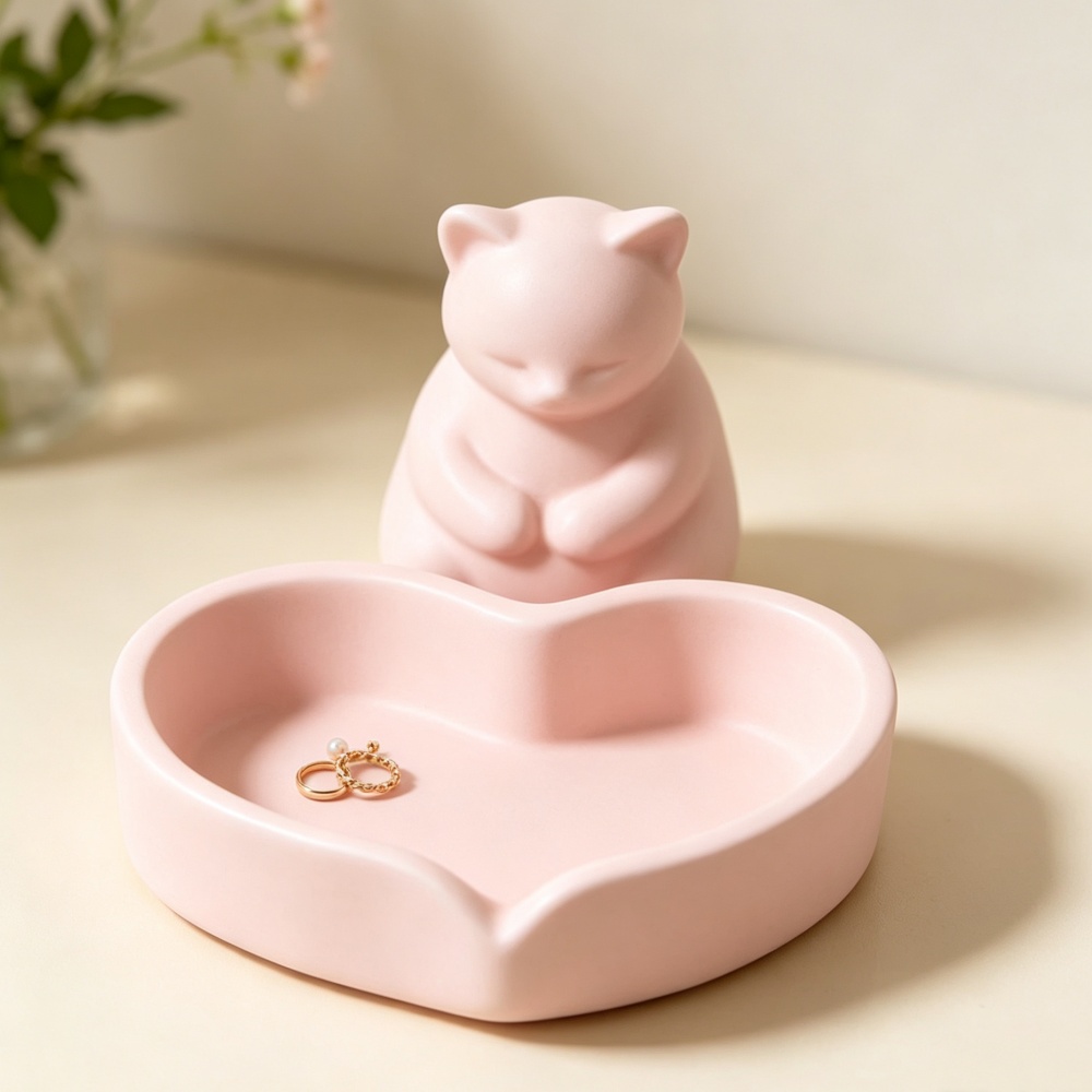 3D 프린팅된 핑크색 고양이 하트 트레이 보석 접시,  - 3D Printing Ring Holder 리뷰 및 가격