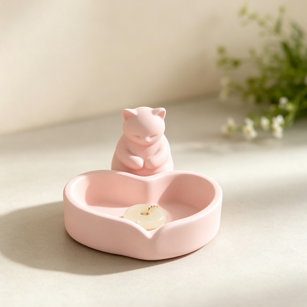 3D 프린팅된 핑크색 고양이 하트 트레이 보석 접시,  - 3D Printing Ring Holder 리뷰 및 가격
