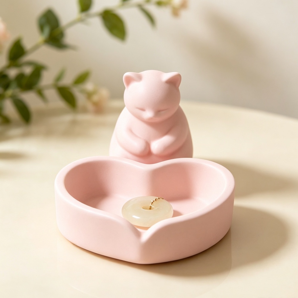 3D 프린팅된 핑크색 고양이 하트 트레이 보석 접시,  - 3D Printing Ring Holder 리뷰 및 가격